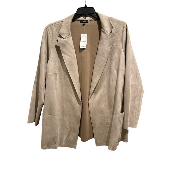Premise Jackets & Blazers - PREMISE WOMAN Taupe Faux Suede Leather Open Front Jacket Blazer Size 2X …